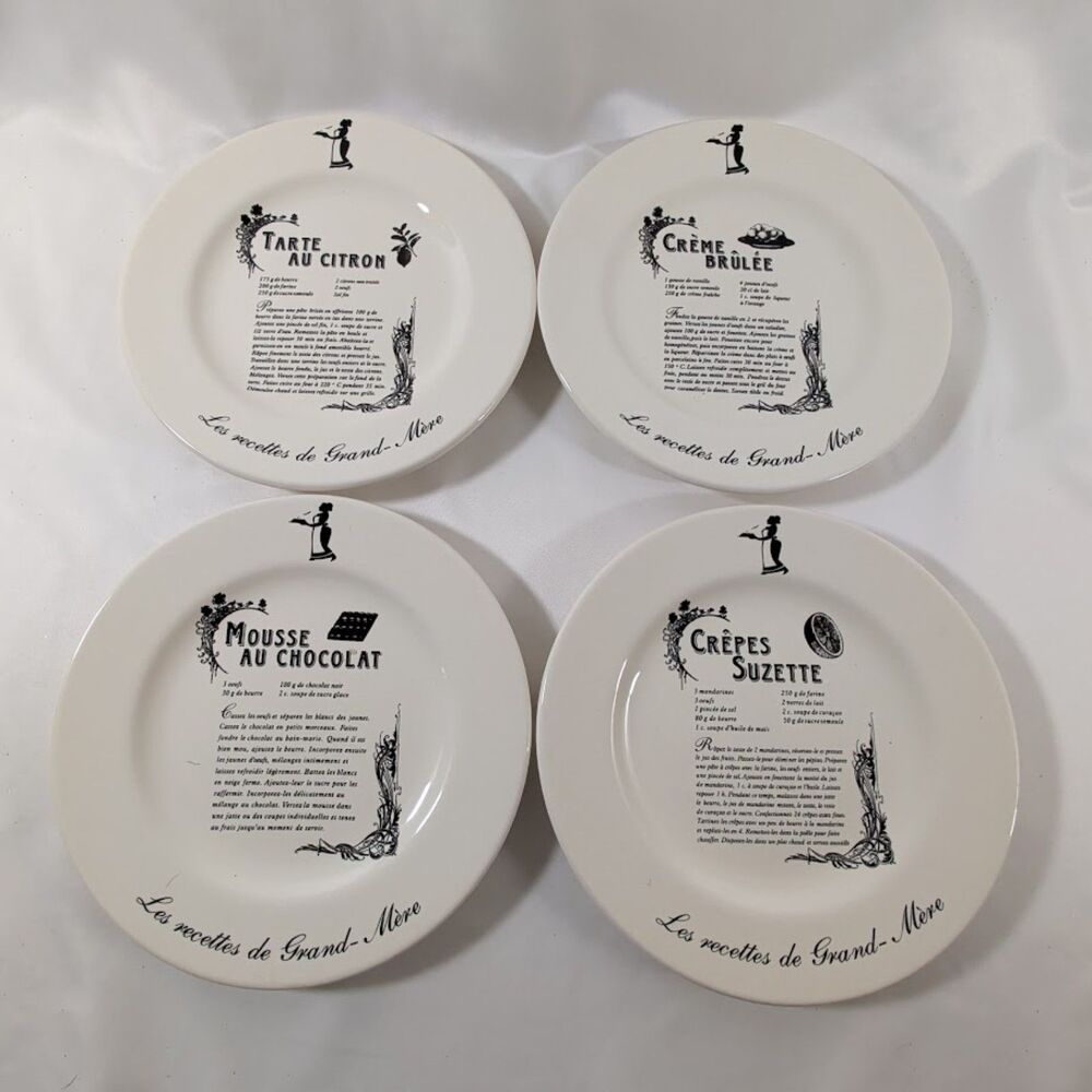 Kiss That Frog Les Recettes de Grand-Mère French Dessert Plates Set of 4